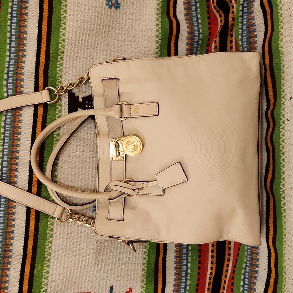 Michael Kors Special Edition Hamilton Tote White Python Saffiano Leather